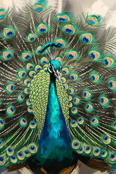 Paon coloré aux plumes déployées par Imperial Art House