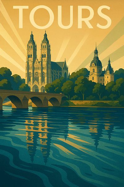 Cathédrale de Tours Art Deco Wall Art Print par Travel Shop