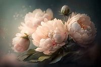 Pioenrozen schilderij – romantisch bloemenstilleven in zacht licht en pasteltinten