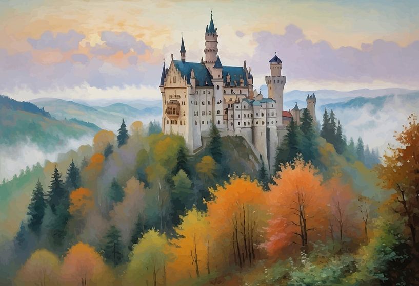 Schloss Neuschwanstein Gemälde Landschaft von MIROKKU
