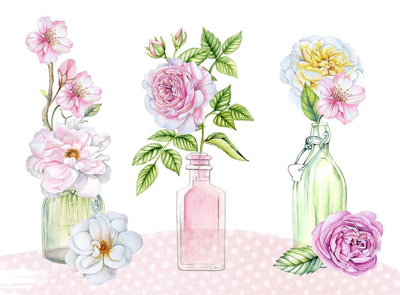 Nature morte des roses en verre par Geertje Burgers