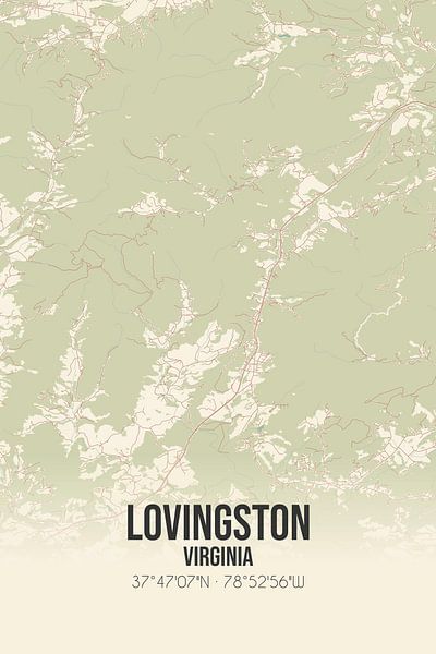 Alte Karte von Lovingston (Virginia), USA. von Ortsdrucke