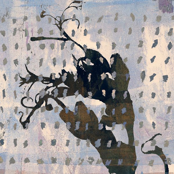 Abstraction japonaise avec des plantes et des motifs naturels dans des tons brun rouille et des pastels chauds. par Art minimaliste abstrait