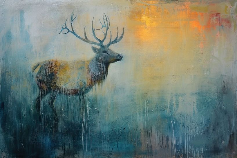 Abstrakter Hirsch Blau | Hirsch Trost von Kunst Laune