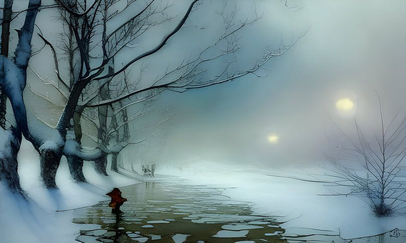 Gefährliche Kreuzung bei Schnee auf Eis von Harmanna Digital Art