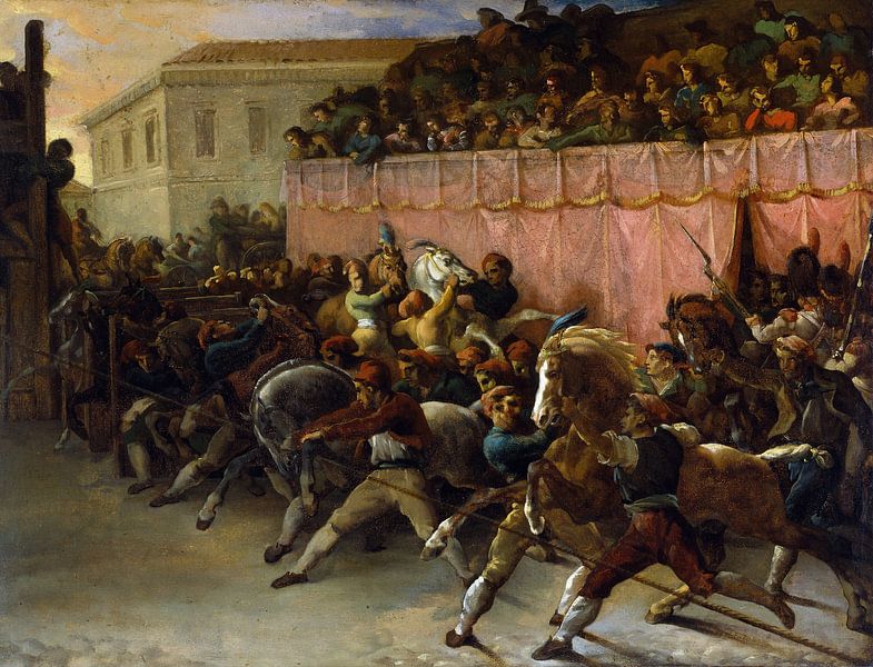 Théodore Géricault. Chevaux de course sans cavalier à Rome par 1000 Schilderijen
