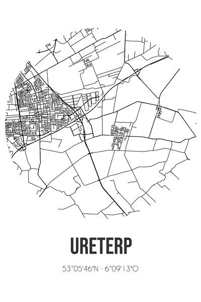 Ureterp (Fryslan) | Karte | Schwarz und Weiß von Ortsdrucke