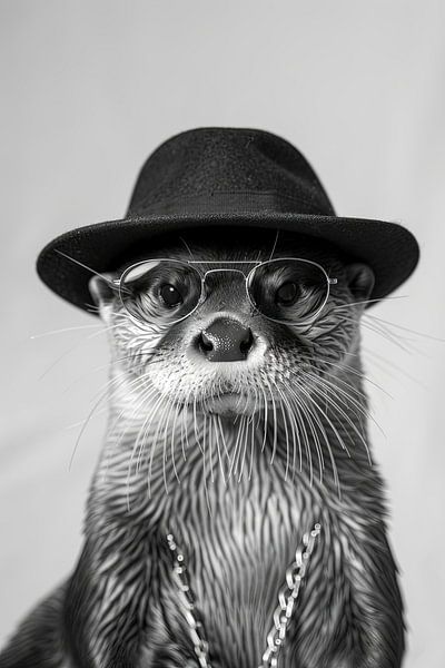 Otter With Hat And Glasses In A Funny Portrait by Poster Art Shop