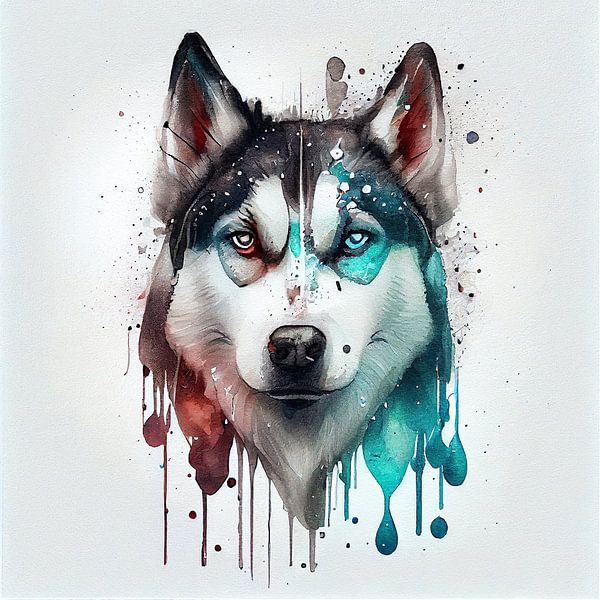 Aquarelle chien Husky Sibérien #1 par Chromatic Fusion Studio