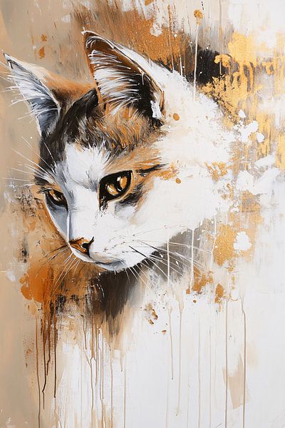 Katze mit abstrakter Goldfarbe von Imperial Art House