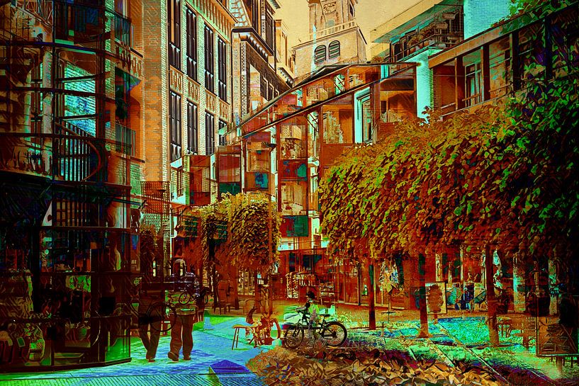 Stadtbild von Rijssen in Rot-Orange und Grün.... von Helga Blanke