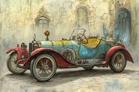 Zeichnung eines roten Oldtimers, Cabrio - 