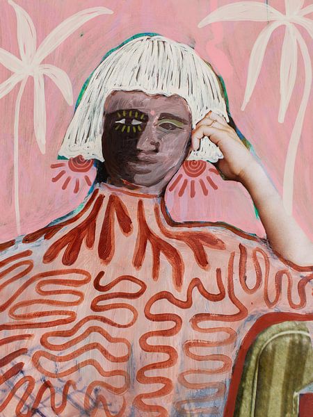 Zazah modern portret met roze van Studio Gjil