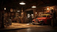 vieille voiture de collection rouge dans le hangar d'un atelier