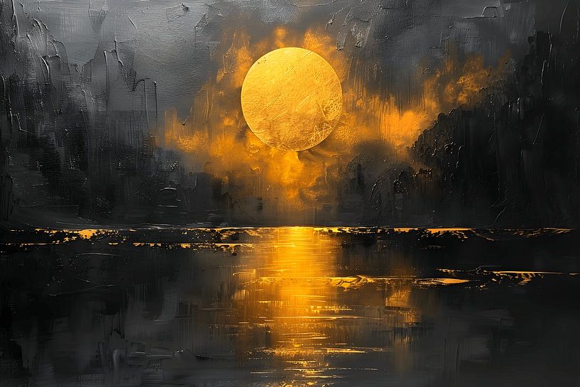 Schwarz-Gold-Gemälde | Gold-Gemälde | Großes Gemälde Wohnzimmer von AiArtLand