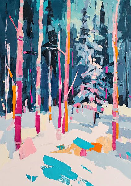 Forêt Peinture abstraite Arbres Rose Bleu par Niklas Maximilian