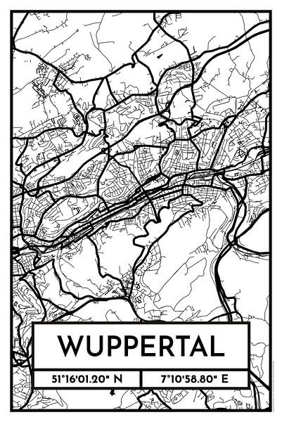 Wuppertal – City Map Design Stadtplan Karte (Retro) von ViaMapia