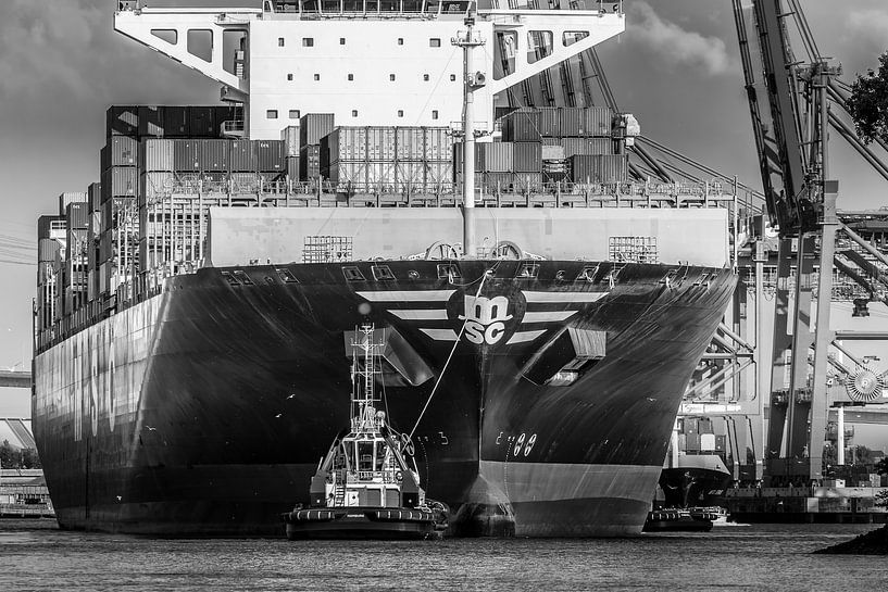 Containerschiff mit Schlepper von Sabine Wagner