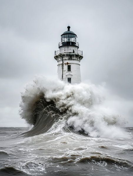 Wellenbrecher im tobenden Meer von Klaus Tesching - Art-AI