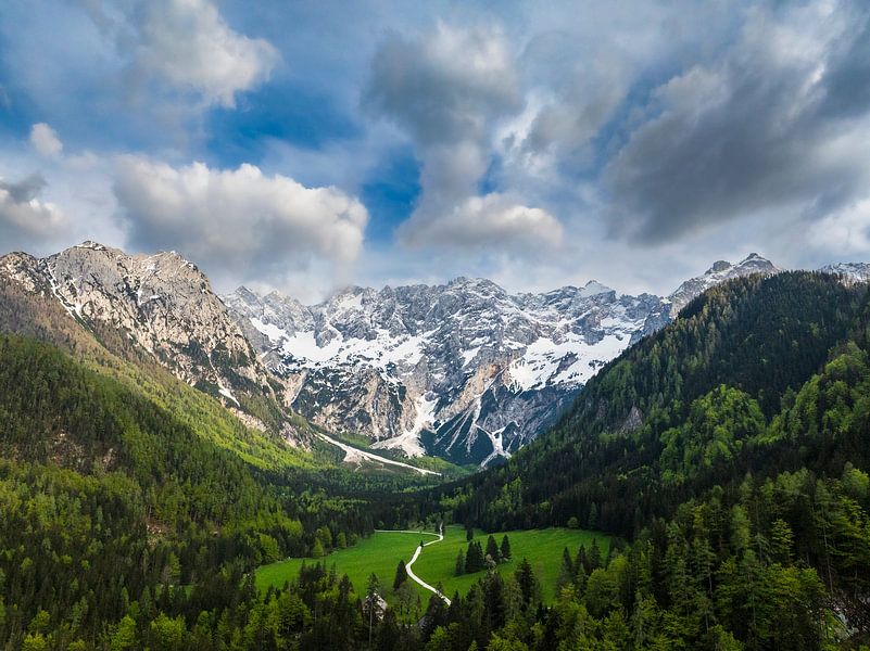 Zgornje Jezersko valley aerial view during springtime by Sjoerd van der Wal Photography
