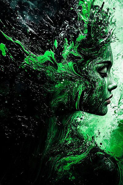 Surrealistic green female portrait by Art & Soul Creations