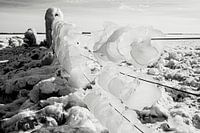 frozen ice on fence by the ijssel