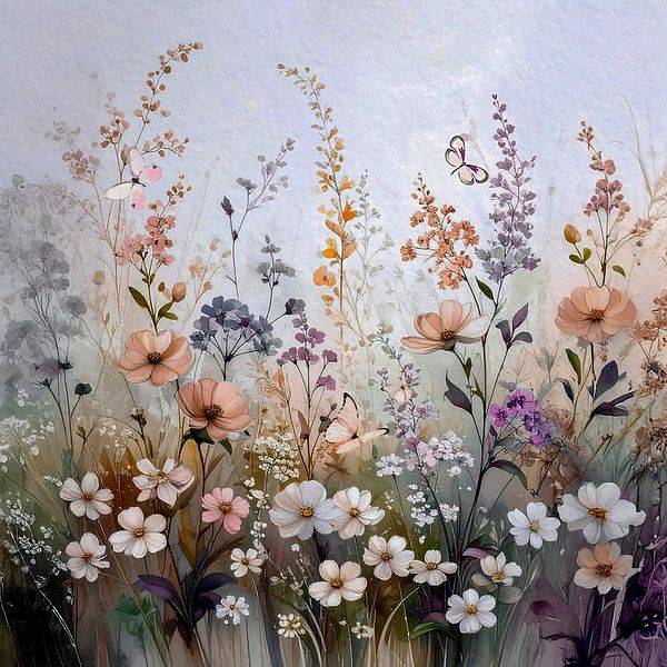 Summer flower garden with wildflowers and butterflies by Studio Pieternel