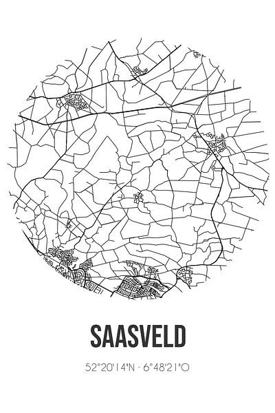 Saasveld (Overijssel) | Karte | Schwarz und Weiß von Ortsdrucke