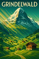 Grindelwald Alps Art Deco Travel Poster