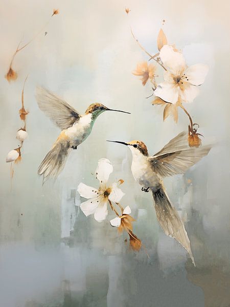 Kolibri mit Blüte von Caroline Guerain