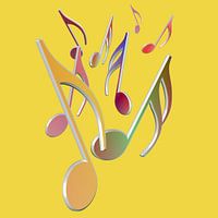 Bunte Musiknoten vor gelben Hintergrund