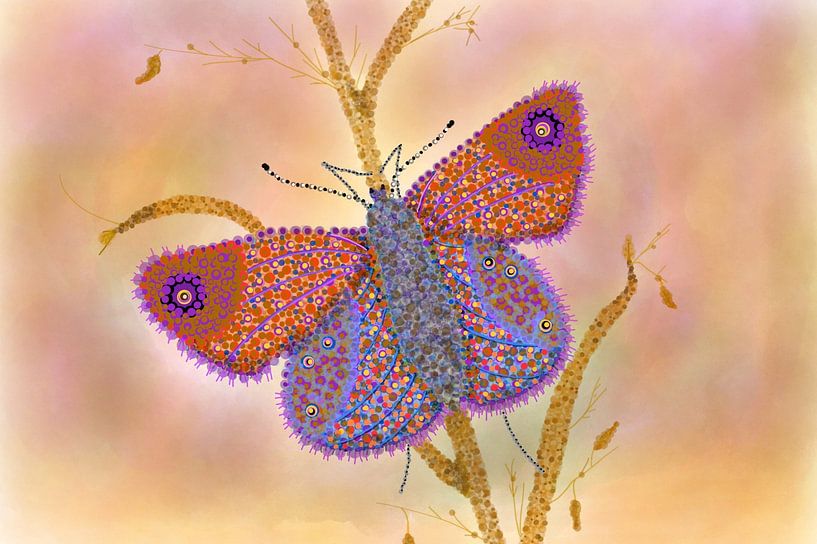 Pointillisme kunstwerk VLINDER van Studio Spanjersberg