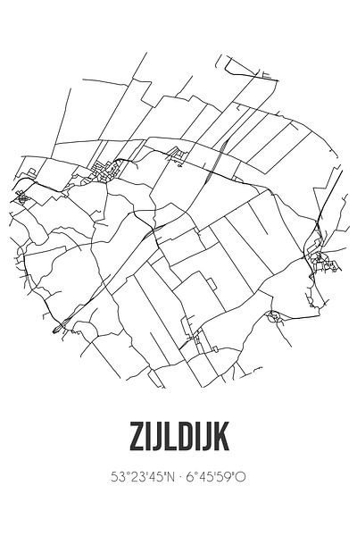 Zijldijk (Groningen) | Carte | Noir et blanc par Affiches de lieux