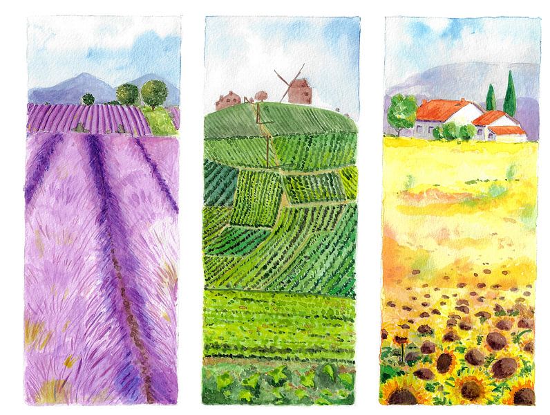 Collection artwork French Provence with Lavender, vineyards and sunflowers by Ivonne Wierink