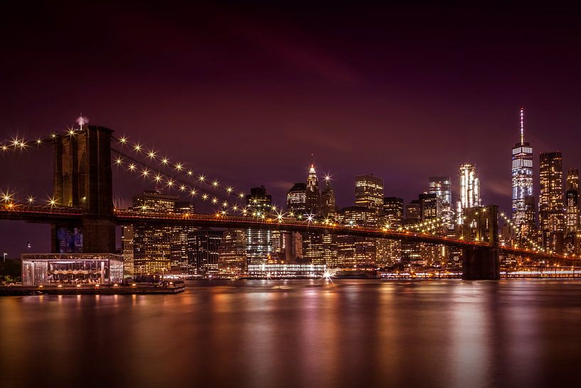 MANHATTAN SKYLINE &amp; BROOKLYN BRIDGE Coucher de soleil par Melanie Viola