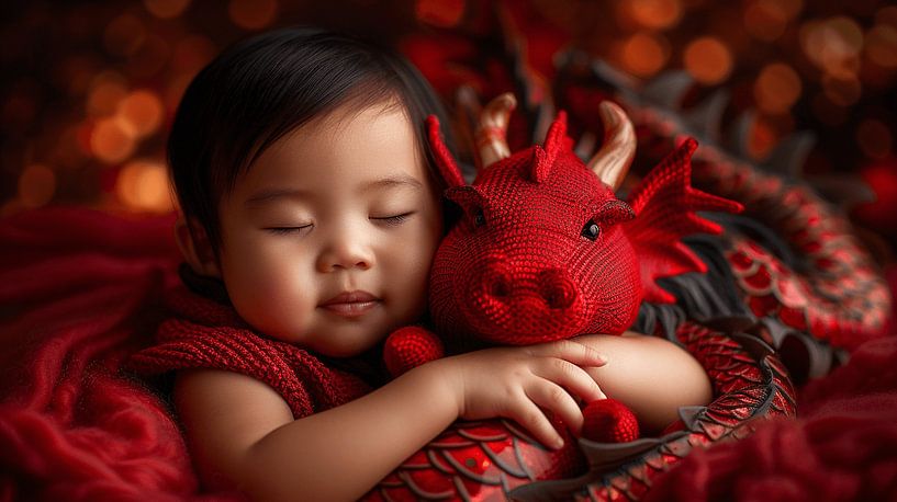 Fille chinoise avec son dragon en peluche par Karina Brouwer