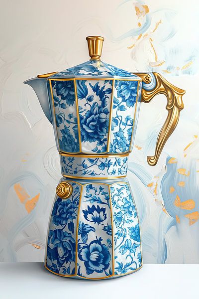 Koffie - Italiaanse Percolator in Delfts Blauw van Marianne Ottemann - OTTI