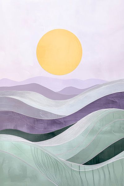 Sanfte Hügel unter gelbem Sonnenlicht von Poster Art Shop