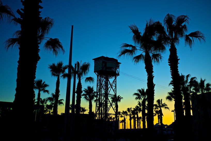 sunset boulevard with cable car Barcelona by Bert Bouwmeester