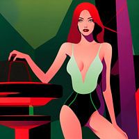 Stilvolle Frau mit roten Haaren im Retro-Look