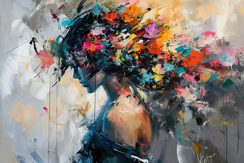 Farbexplosion | Abstraktes Porträt von Blickfänger Gemälde