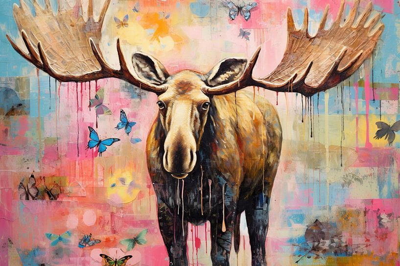 Abstrakter Elch | Elch zwischen Schmetterlingen von Wunderbare Kunst