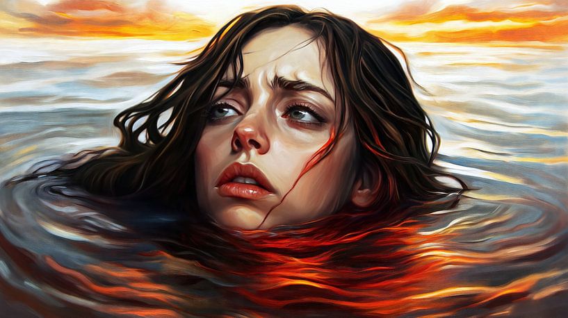 Woman in dark water by Frank Heinz