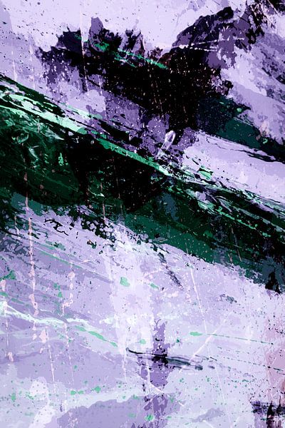 Œuvre d'art numérique moderne et abstraite en violet, vert et noir par Art By Dominic