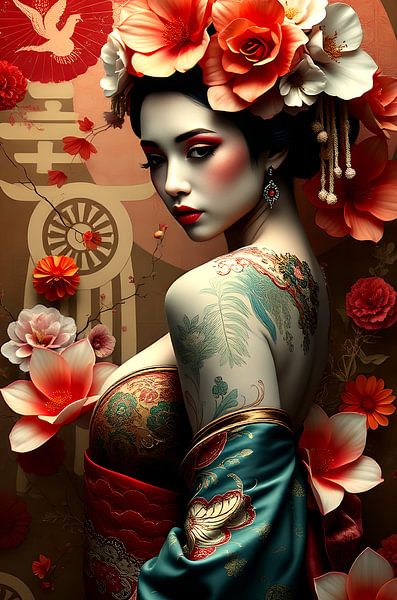 Geisha beauté japonaise avec fleurs par Egon Zitter
