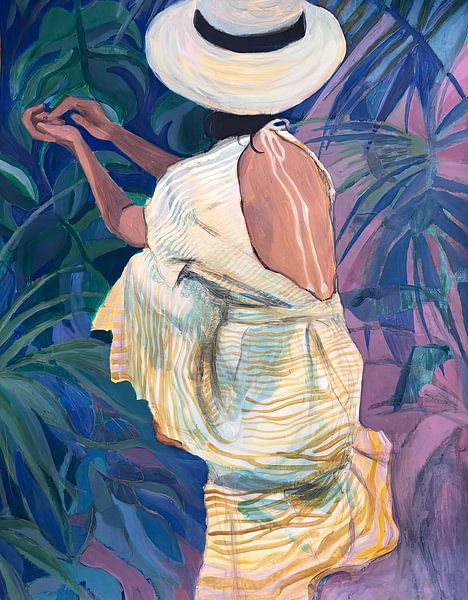 Femme en robe rayée avec chapeau par Studio Soon Ok