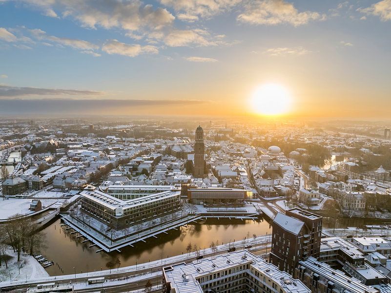 Zwolle downtown district during a cold winter morning seen from  by Sjoerd van der Wal Photography