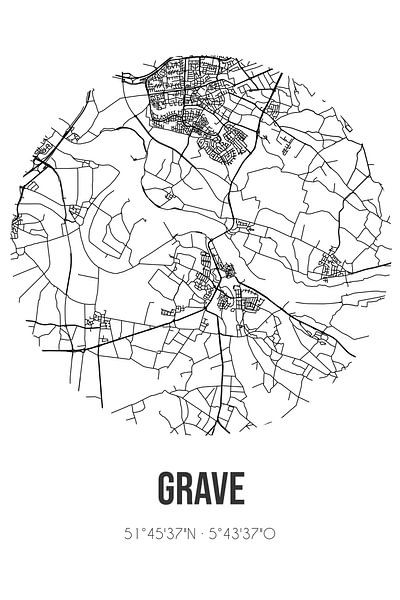 Grave (Noord-Brabant) | Carte | Noir et blanc par Affiches de lieux