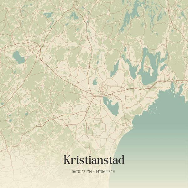 Alte Karte von Kristianstad, Schweden. von Ortsdrucke