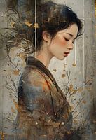 Gelassene Profilansicht einer Frau in Aquarell